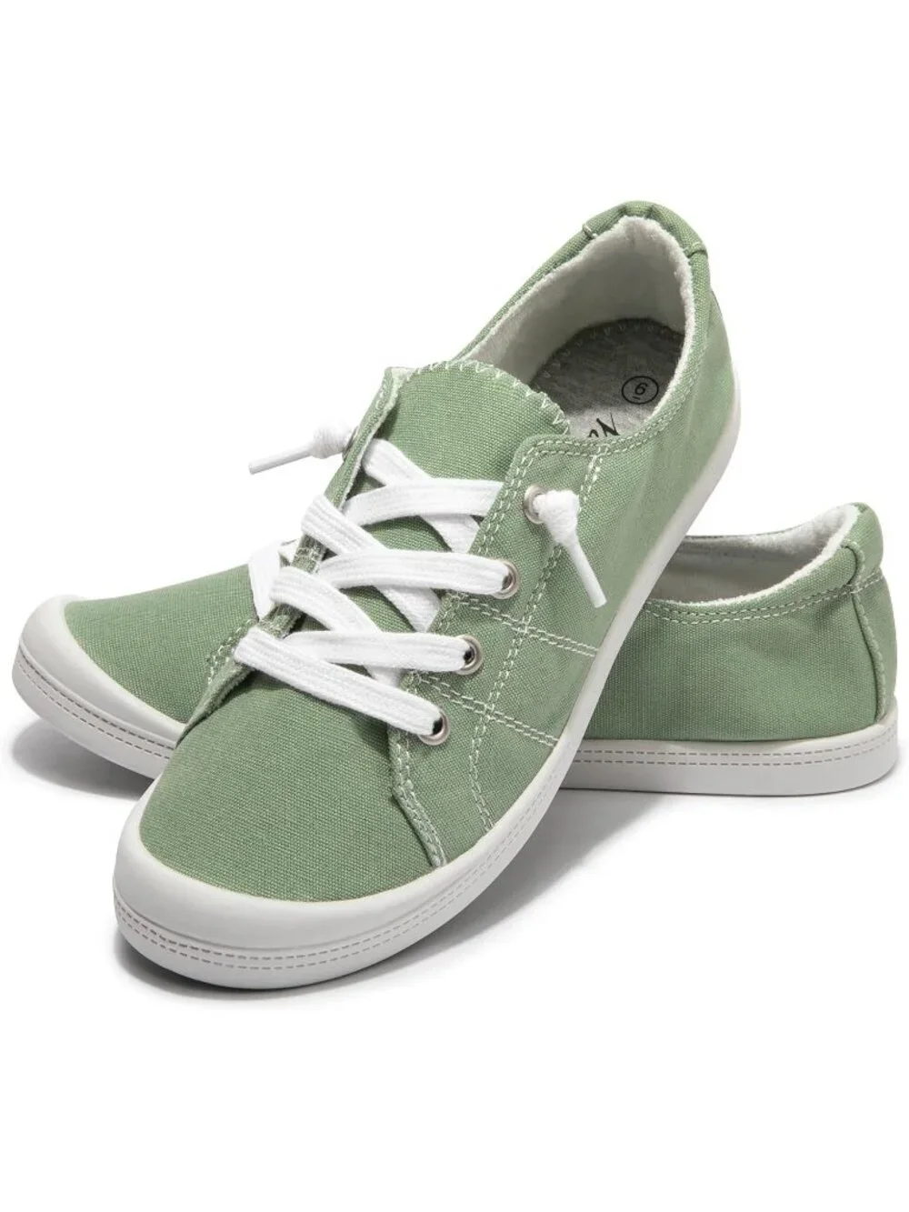 Women's Green Canvas Low Top Casual Classic Non Slip Rubber Outsole Flat Sneaker